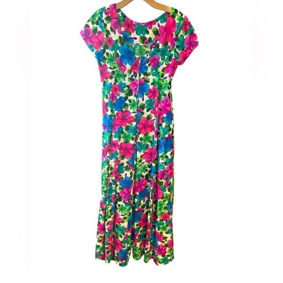 Hawaiian Hibiscus Fuschia Flowers 8 Tiki Oasis Handmade Vintage Maxi Dress - Picture 3 of 15